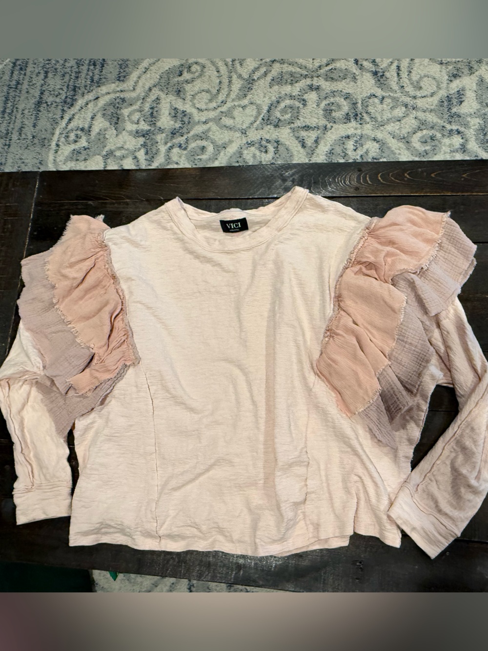 Vici Blush Pink Long Sleeve Ruffle-Sleeve Top xsmall